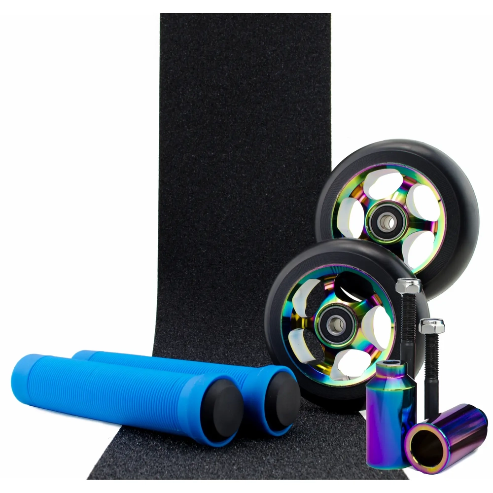 Main product image for Scooter Crew 100mm Oil Slick Wheels Grips Pegs & Tape Pack