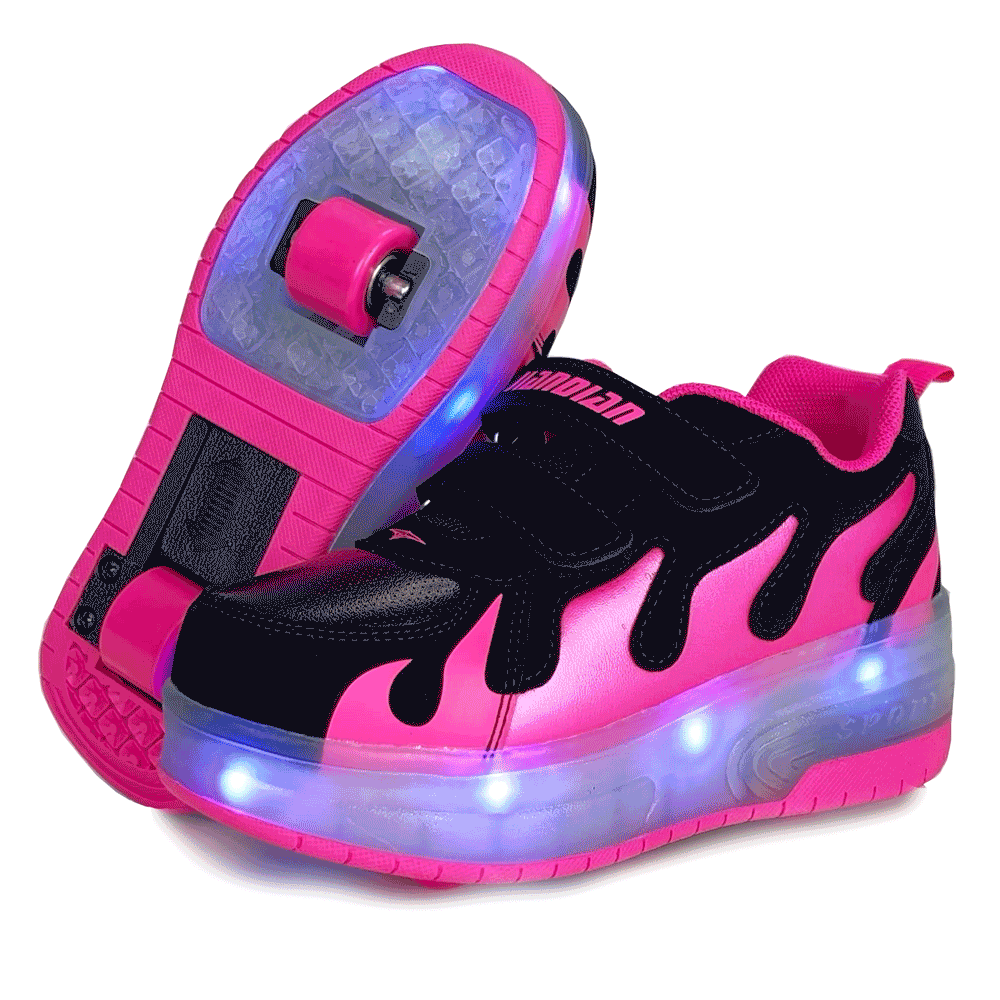 Main product image for 3 in 1 Dual Roller Skate LED Sneakers Pink Flame - Size: EU28 = AU9j = US11